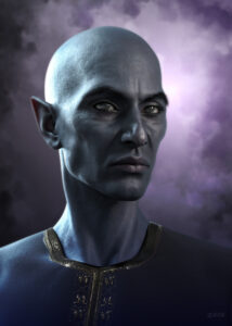 3D concept art of Envir Blackstorm, character in the Webweaver's Universe.